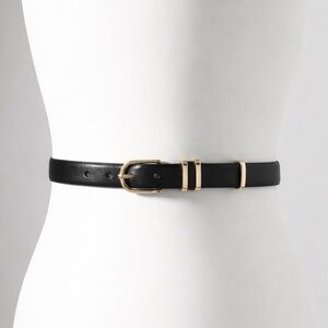 Anthropologie Black Leather Belt with Gold Accents